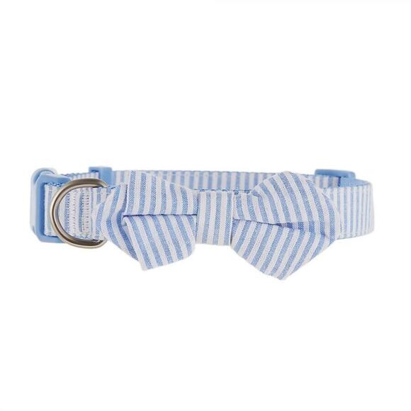 Top Paw Blue Bow Seersucker Bow Nylon Dog‎ Collar Large Spring Summer - Picture 1 of 5